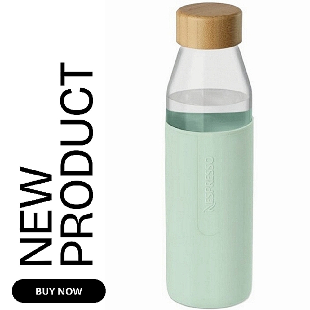 NEW Nespresso Pastel Green Glass Bottle with Bamboo Lid